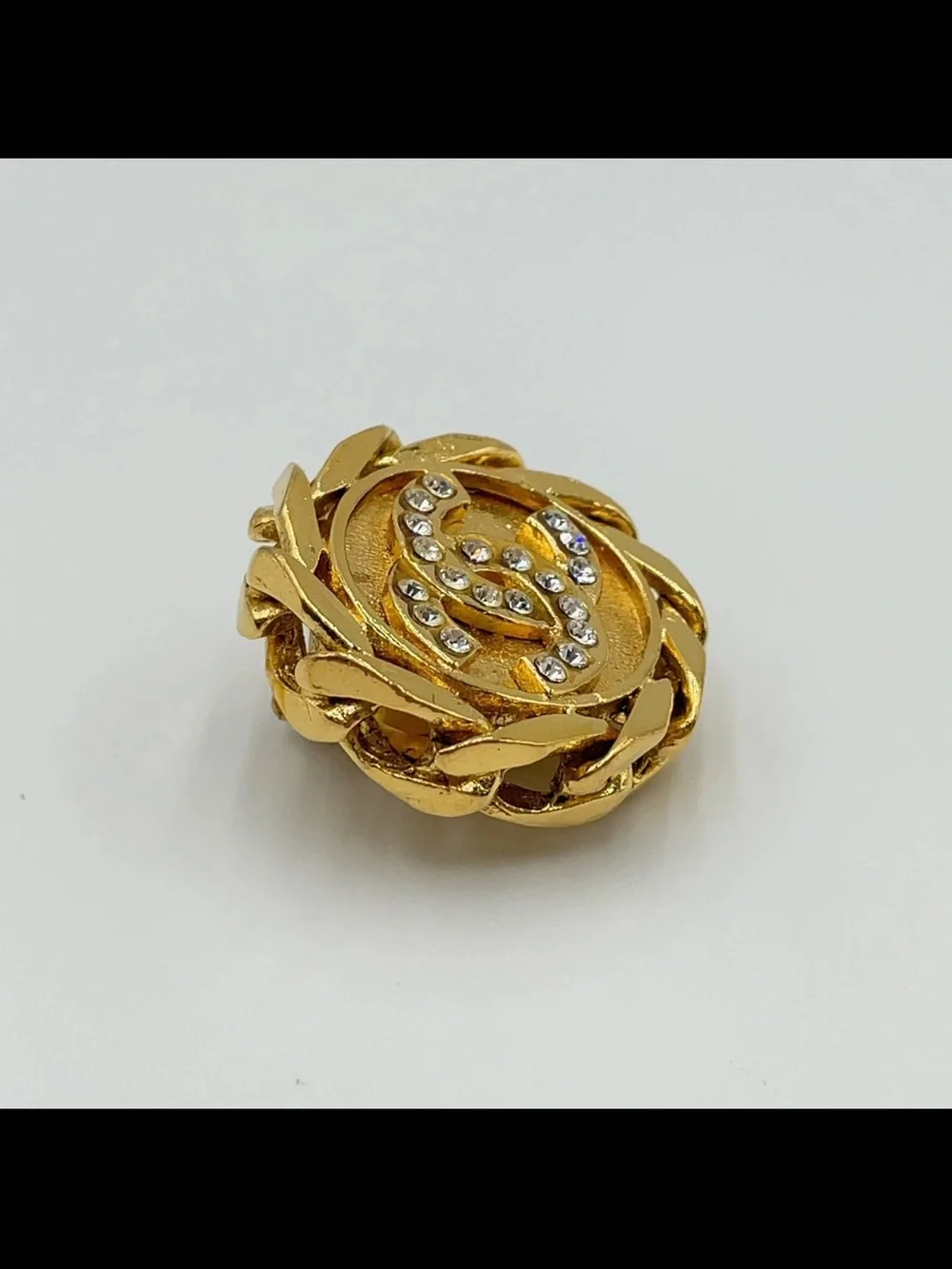 CHANEL Vintage Coco Mark Round 23GP Rhinestone 29.29g Clip Earrings